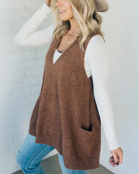Women’s Sweater Vest – V-Neck Tunic with Pockets