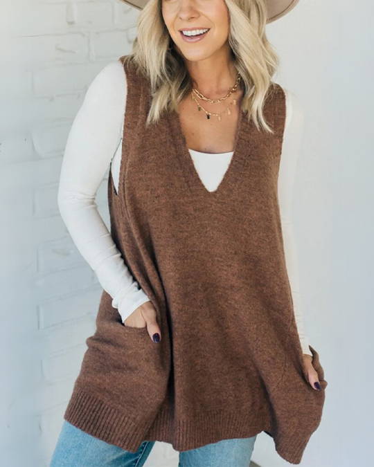 Women’s Sweater Vest – V-Neck Tunic with Pockets