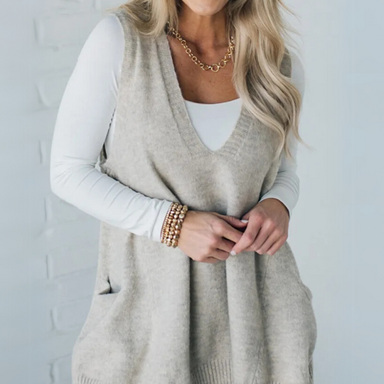 Women’s Sweater Vest – V-Neck Tunic with Pockets