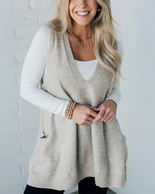 Women’s Sweater Vest – V-Neck Tunic with Pockets