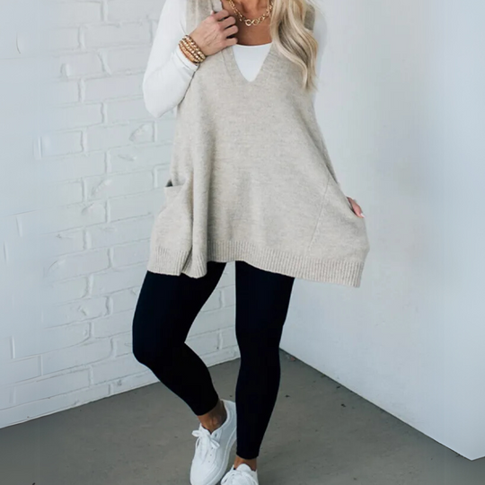 Women’s Sweater Vest – V-Neck Tunic with Pockets