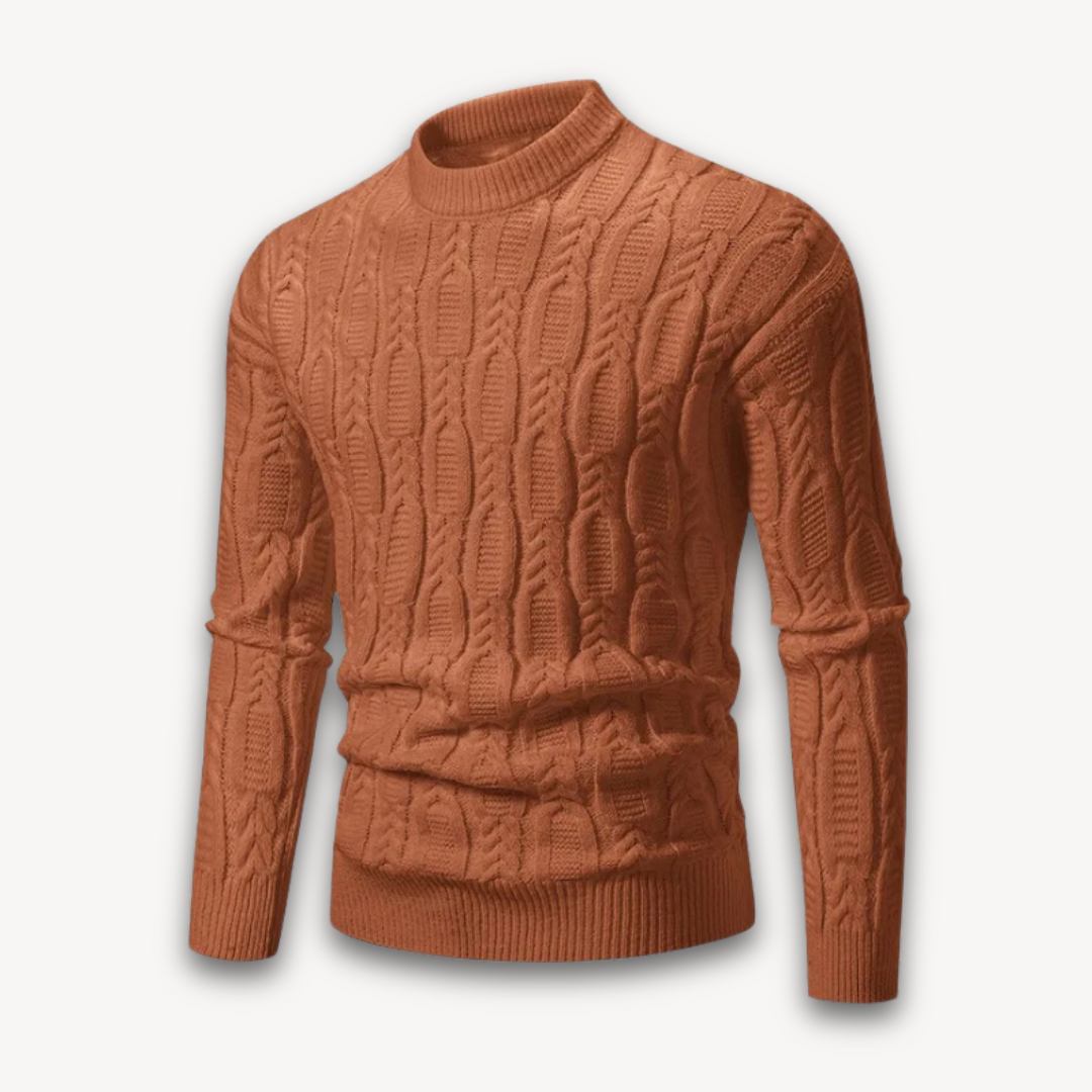 Men's Cable Knit Crewneck Sweater - Soft Cotton Blend