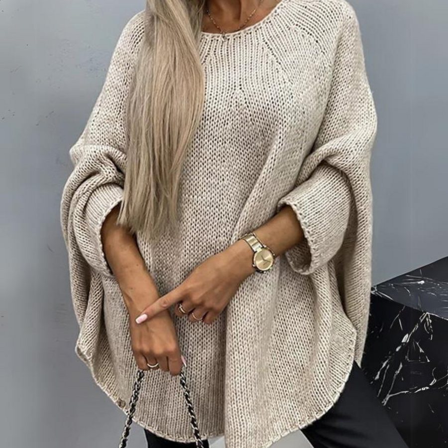 Flowy Batwing Sweater - Round Neck Pullover