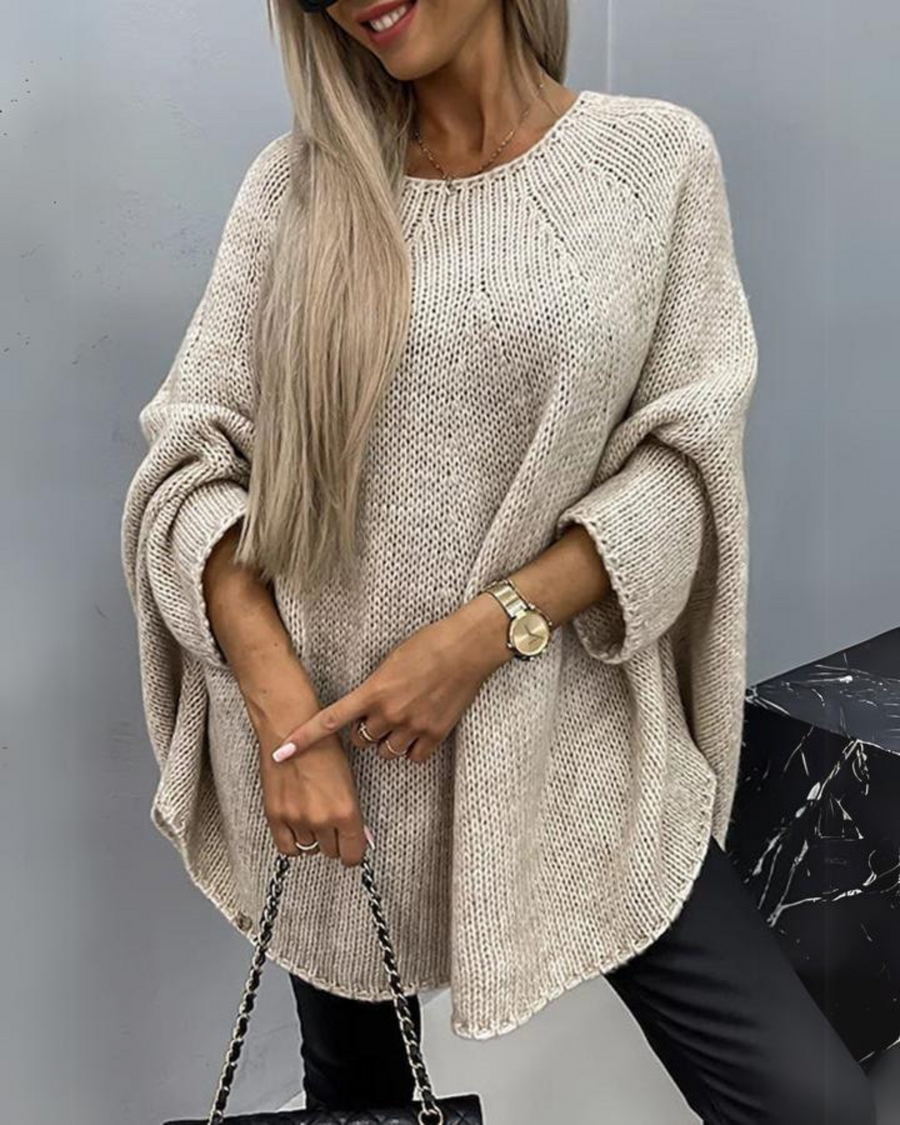 Flowy Batwing Sweater - Round Neck Pullover
