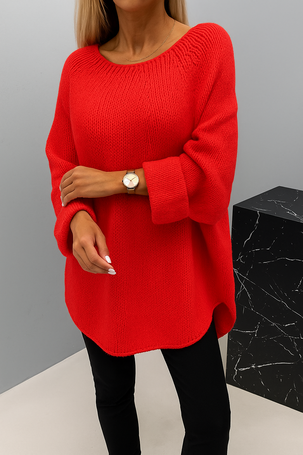 Flowy Batwing Sweater - Round Neck Pullover