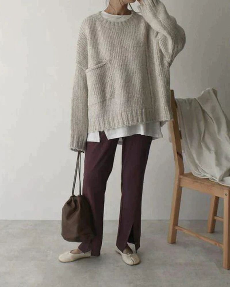 Cozy Oversized Sweater - Front Pocket Detail