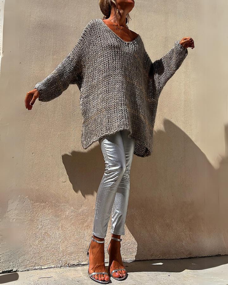 Oversized V-Neck Sweater - Slouchy Knit Top