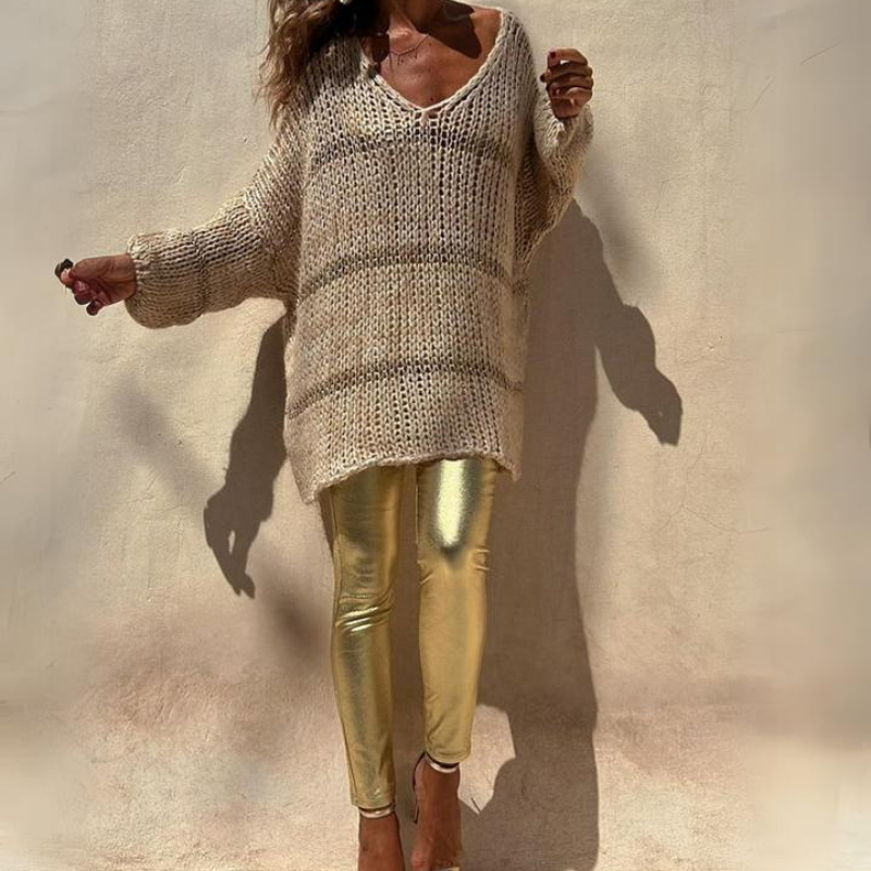 Oversized V-Neck Sweater - Slouchy Knit Top