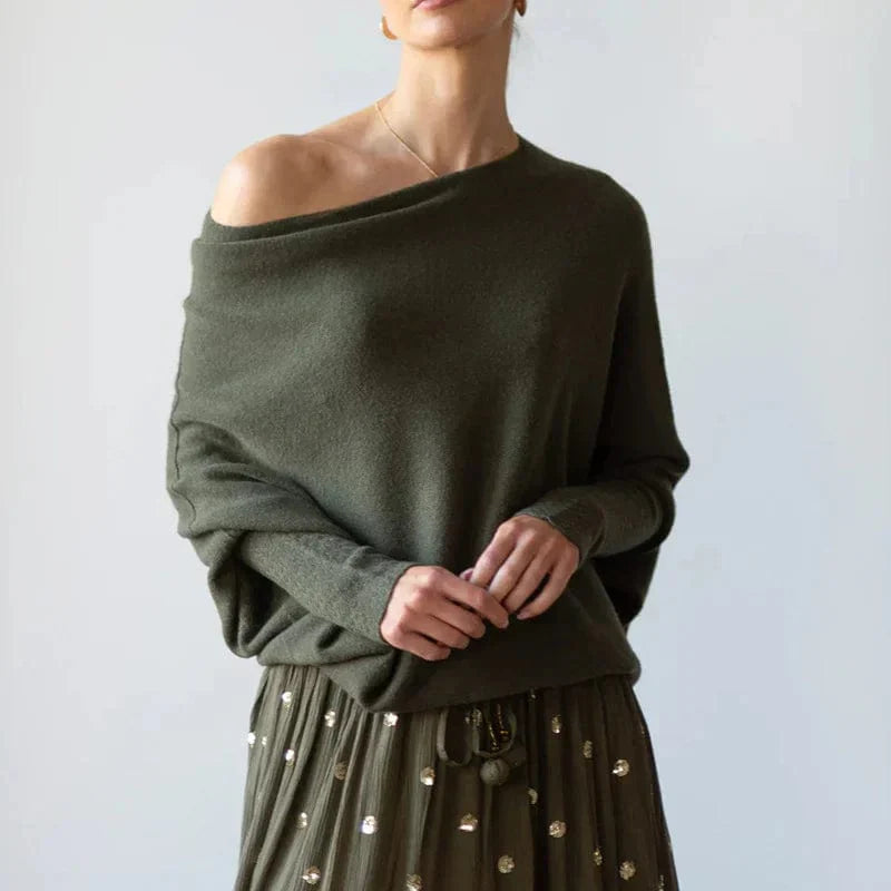 Relaxed Off-Shoulder Knit Lounge Sweater