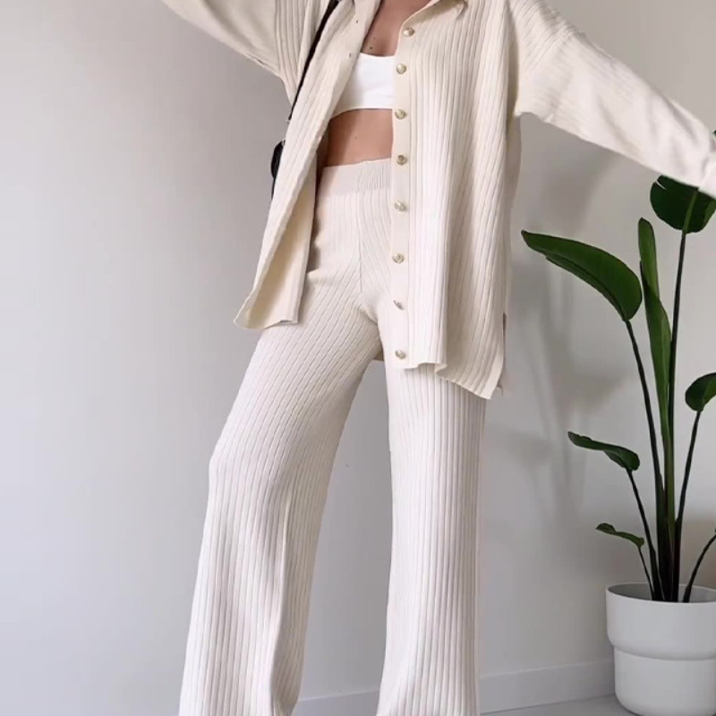 Relaxed Button-Down Co-ord - Longline Shirt Wide-Leg Pants