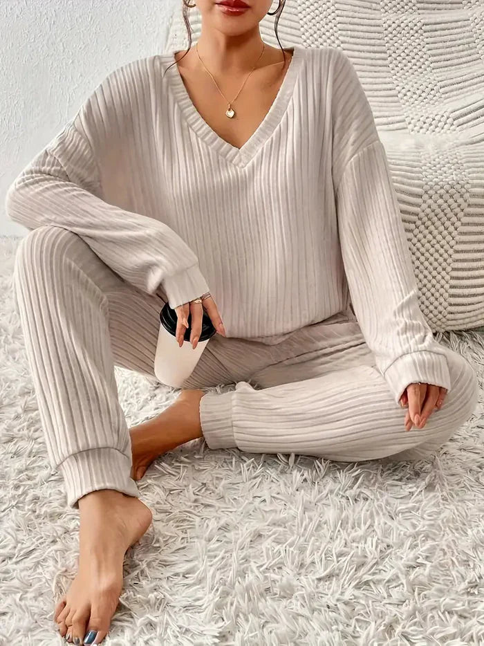 Women’s Ribbed Knit Two-Piece Loungewear Set