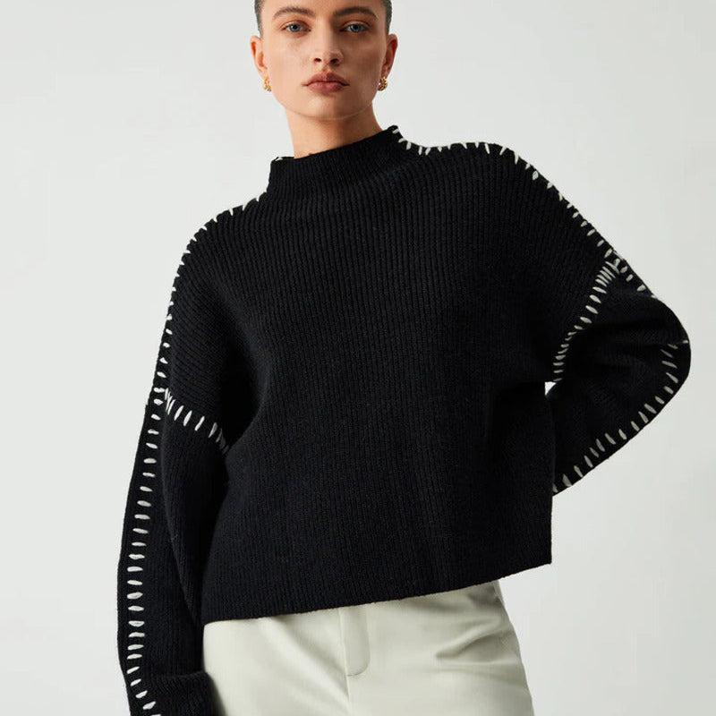 Women’s Relaxed Stitch Detail Sweater – Minimalist Knitwear