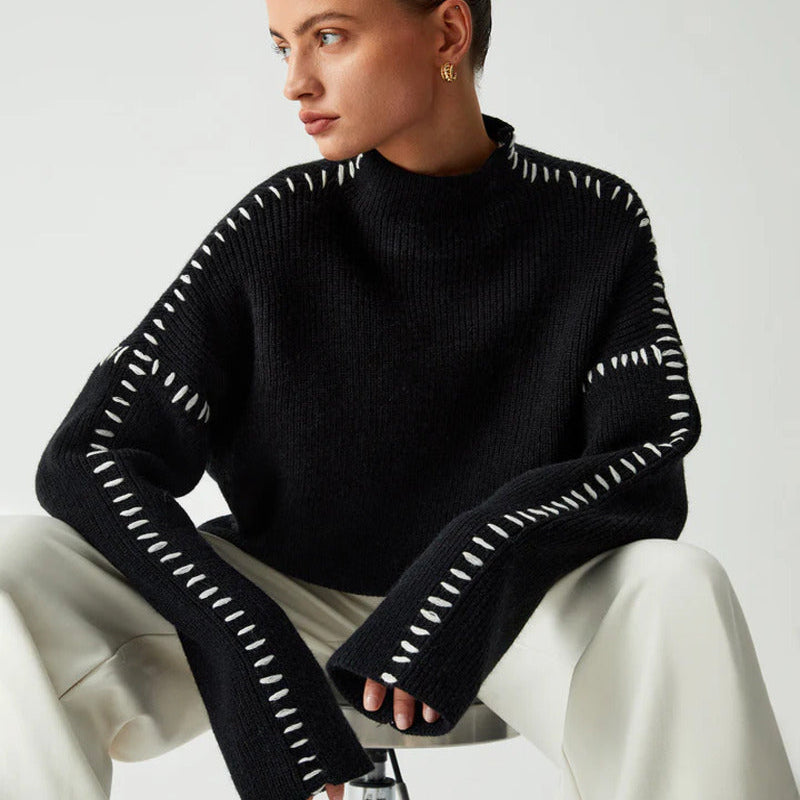 Women’s Relaxed Stitch Detail Sweater – Minimalist Knitwear