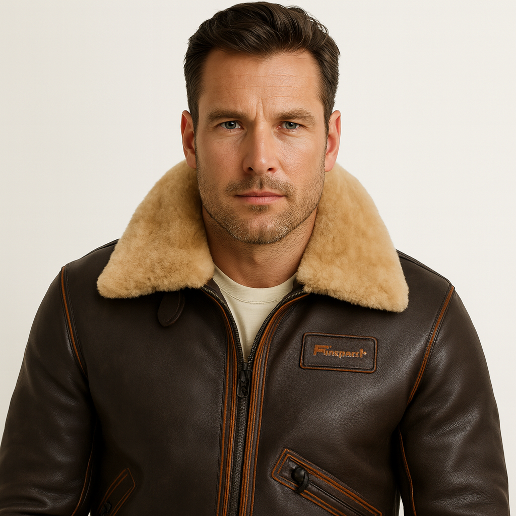 Men's Leather Bomber Jacket | Warm