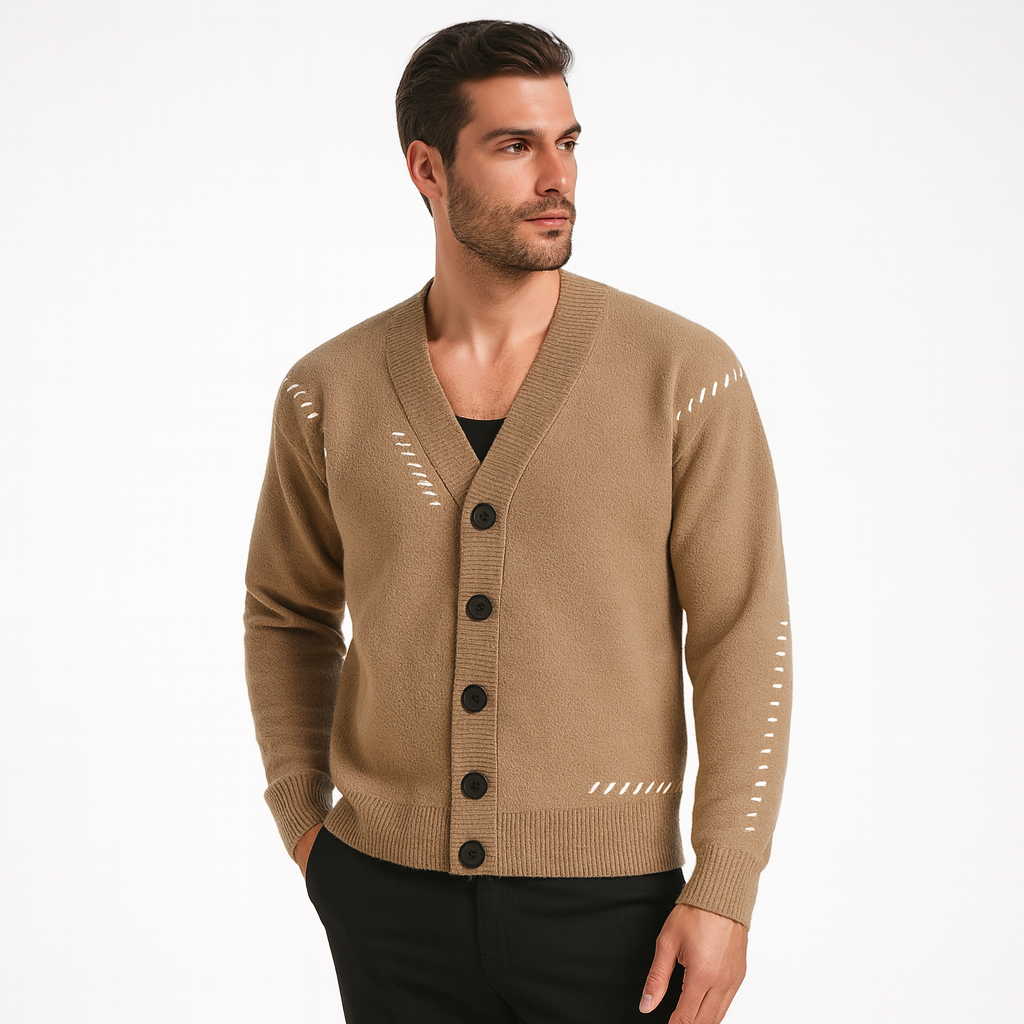 Men's Knitted Cardigan Sweater - Button-Up, Soft Wool Blend, Casual Winter Wear