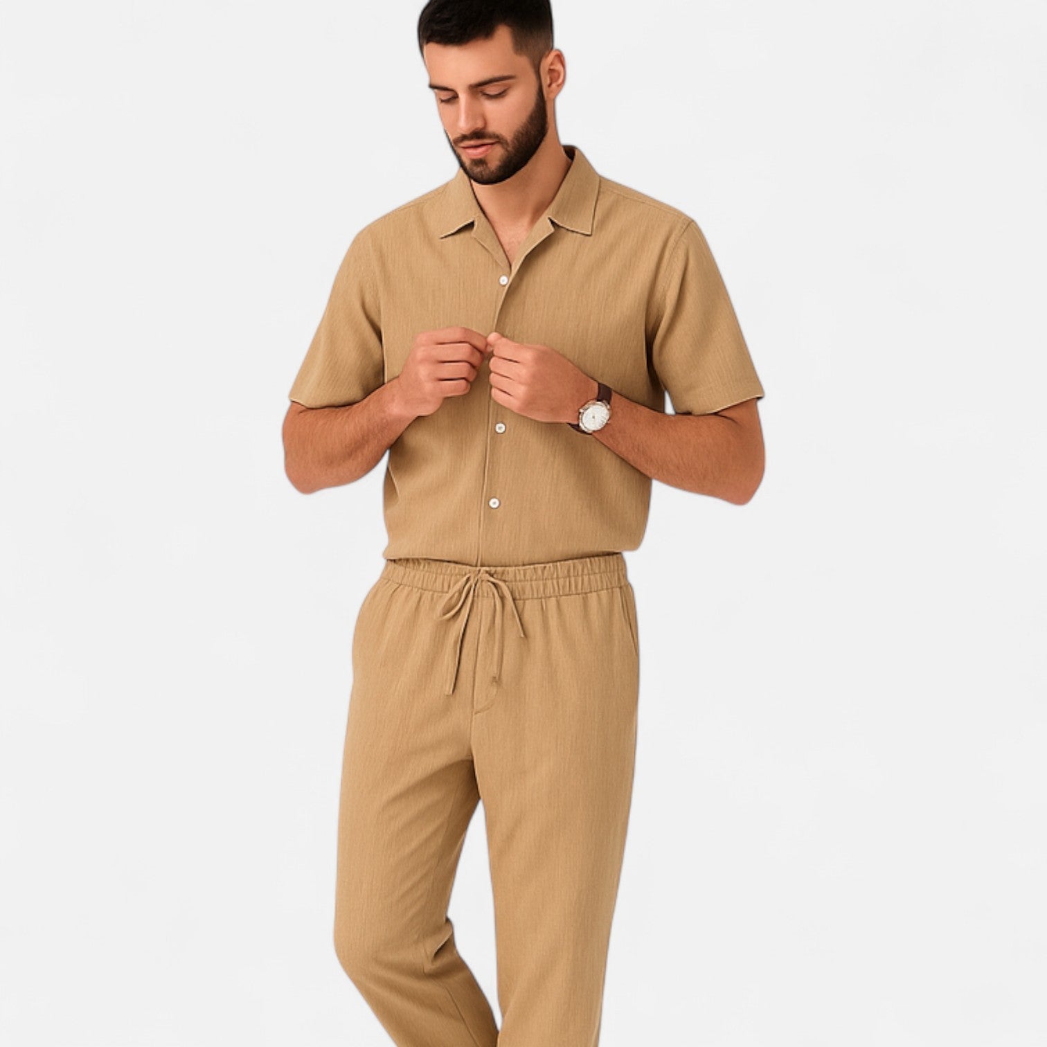 Men’s Long Two-Piece Set – Relaxed Refinement, All-Season Versatility