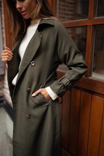Women’s Double-Breasted Belted Trench Coat - Classic Longline
