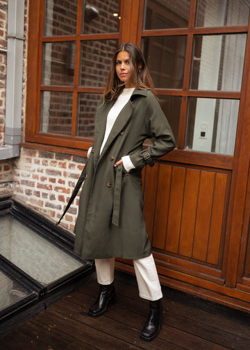 Women’s Double-Breasted Belted Trench Coat - Classic Longline