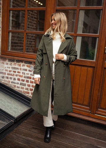 Women’s Double-Breasted Belted Trench Coat - Classic Longline