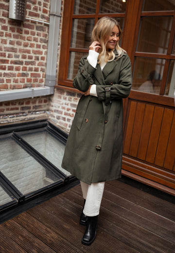 Women’s Double-Breasted Belted Trench Coat - Classic Longline