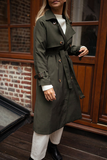 Women’s Double-Breasted Belted Trench Coat - Classic Longline