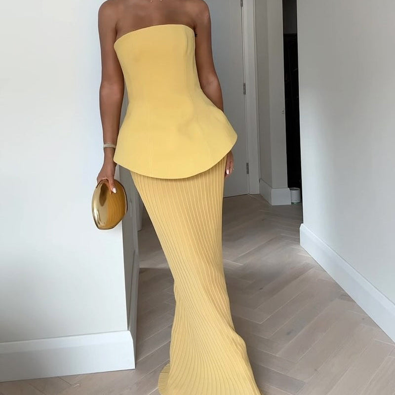 Soleil Marquise – Strapless Peplum Maxi Set