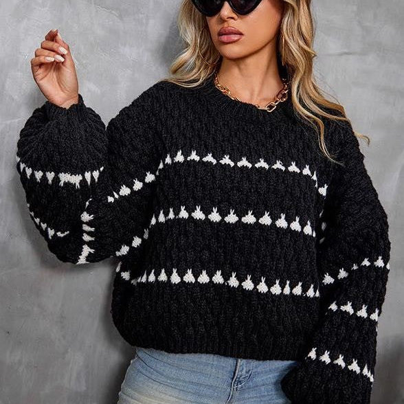 Women’s Textured Knit Sweater - Contrast Stitch Pattern Pullover
