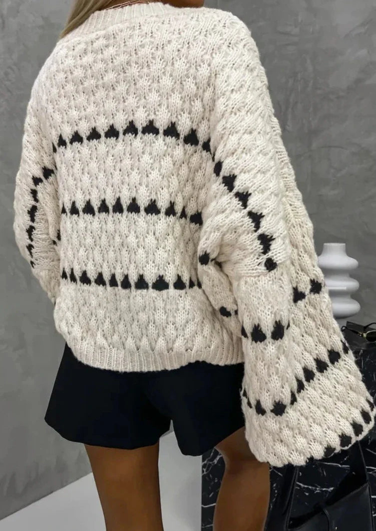 Women’s Textured Knit Sweater - Contrast Stitch Pattern Pullover