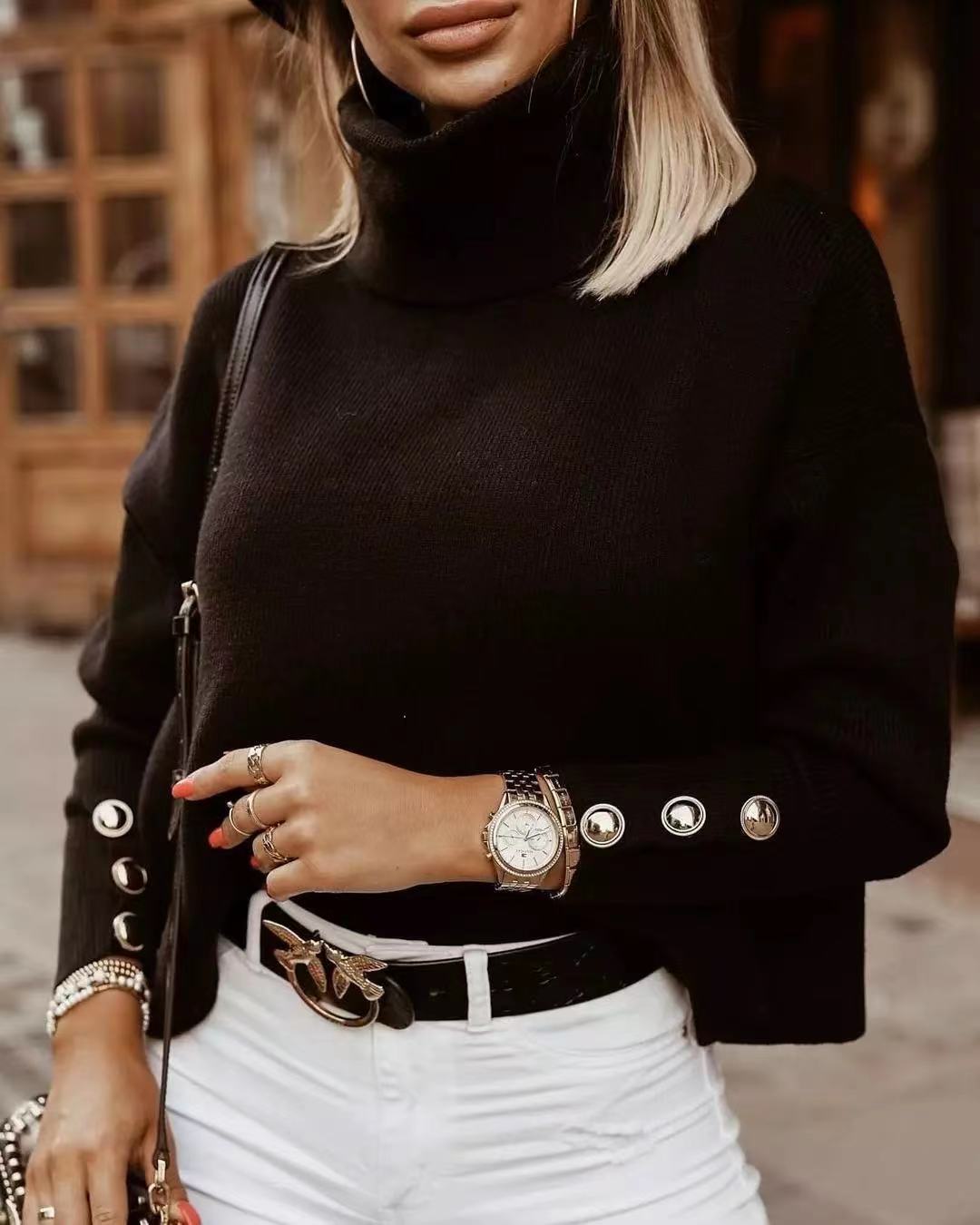 Georgia | Winter Chic Turtleneck Sweater with Button Sleeves