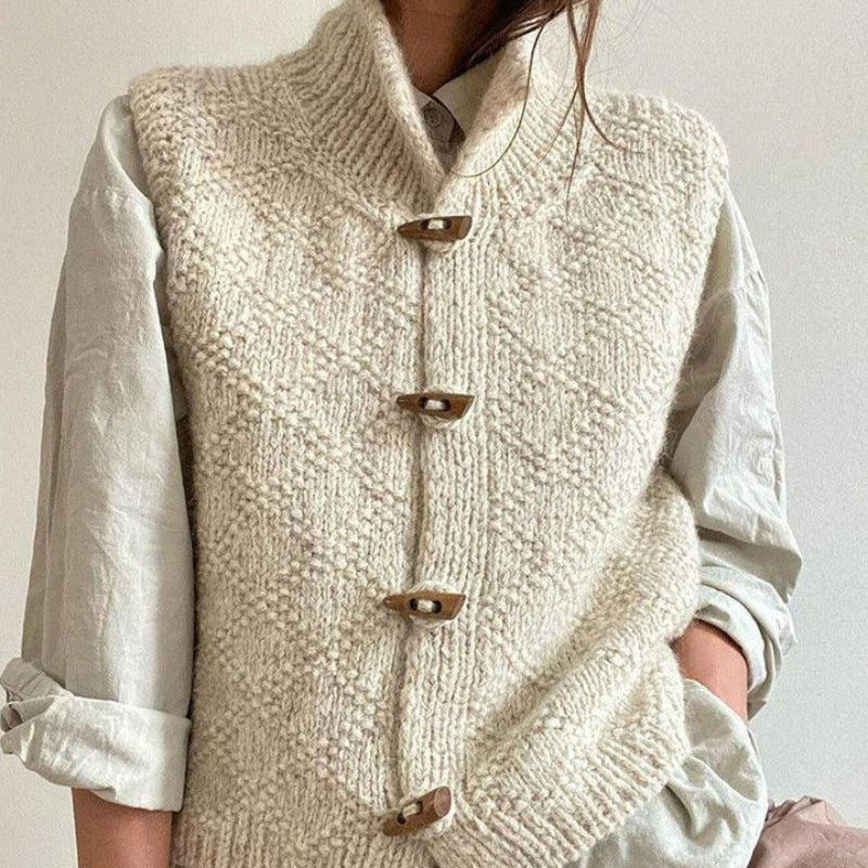 Button-Up Knit Vest - Sleeveless Layering Cardigan