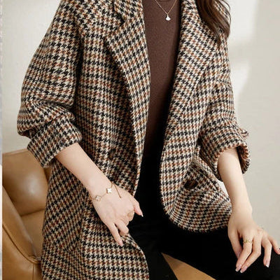 Vintage Houndstooth Wool Blend Blazer - Oversized Double-Breasted
