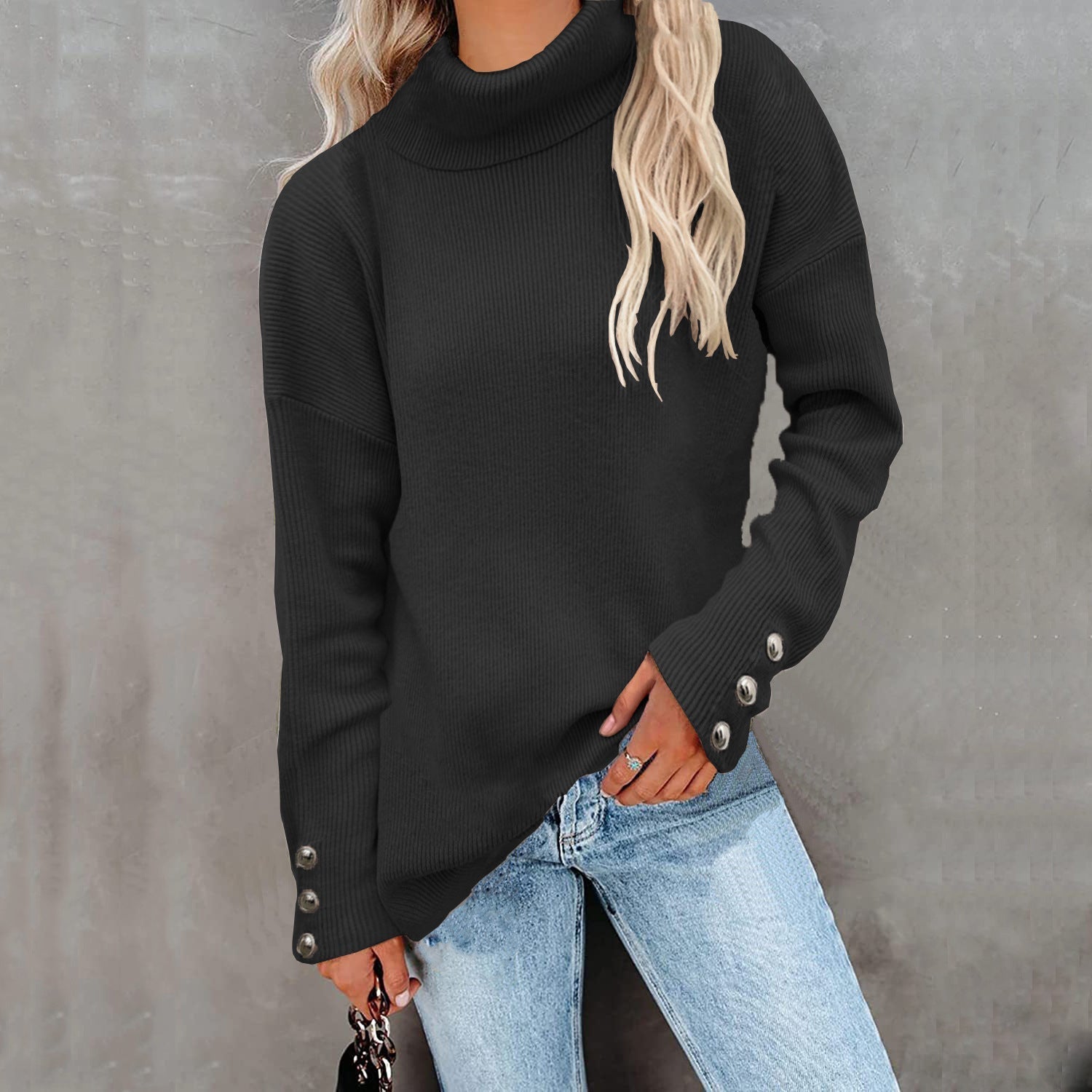 Naomi | Winter Chic Turtleneck Sweater with Button Cuffs