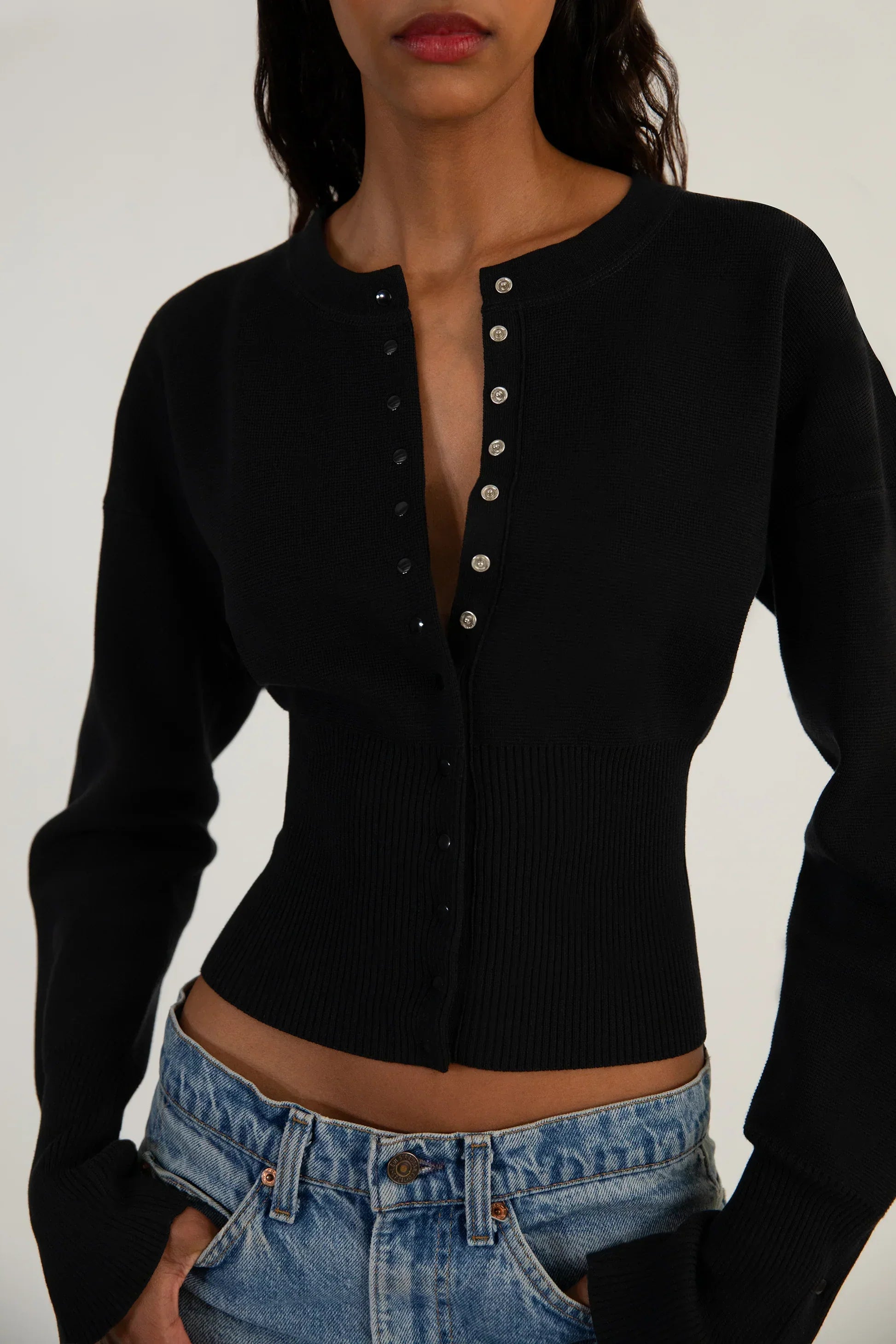 Women’s Fitted Button-Up Cardigan | Long Sleeve Cropped Knit Top