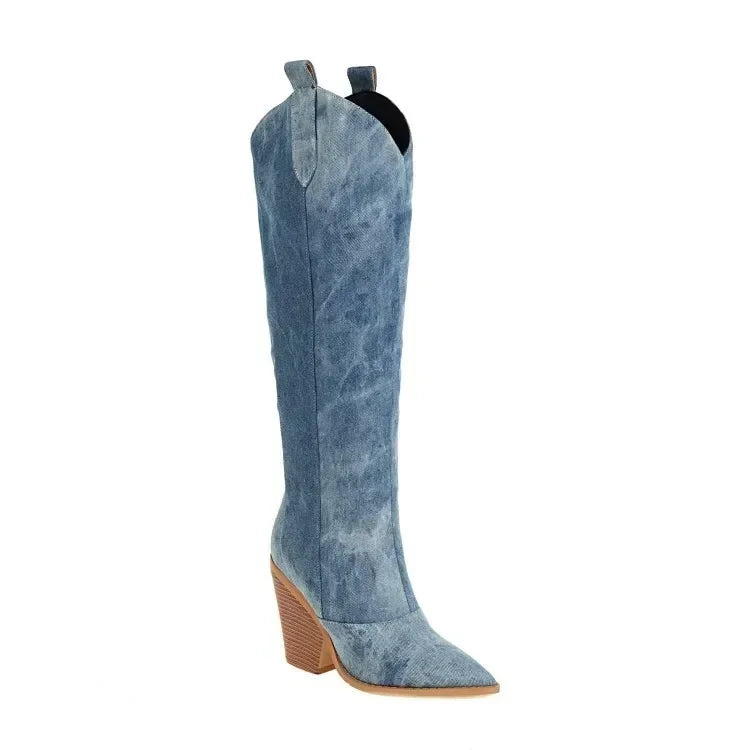 Esme | Winter Blue Overknee Cowboy Boots for Women
