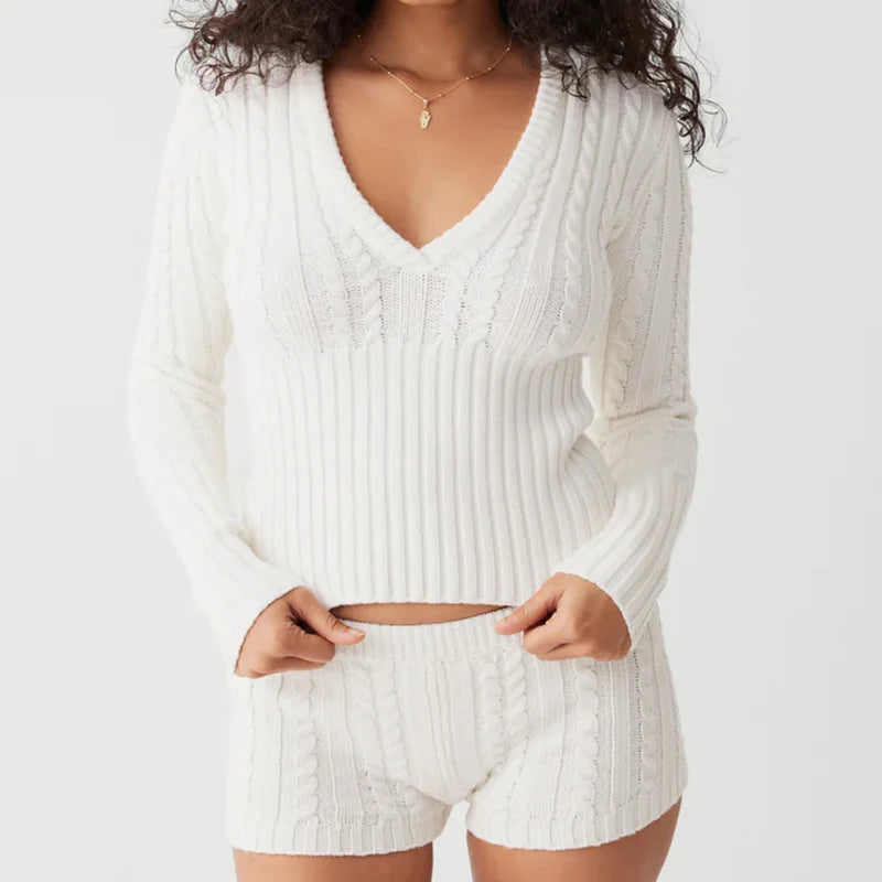 Women’s Knit Lounge Set - Long Sleeve Top & Shorts