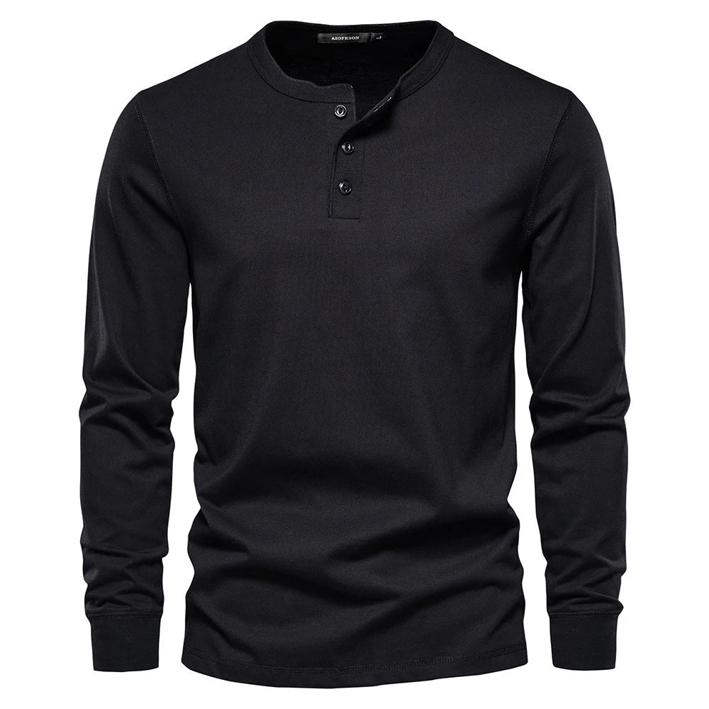 Classic Men's Cotton Henley Shirt with Long Sleeves