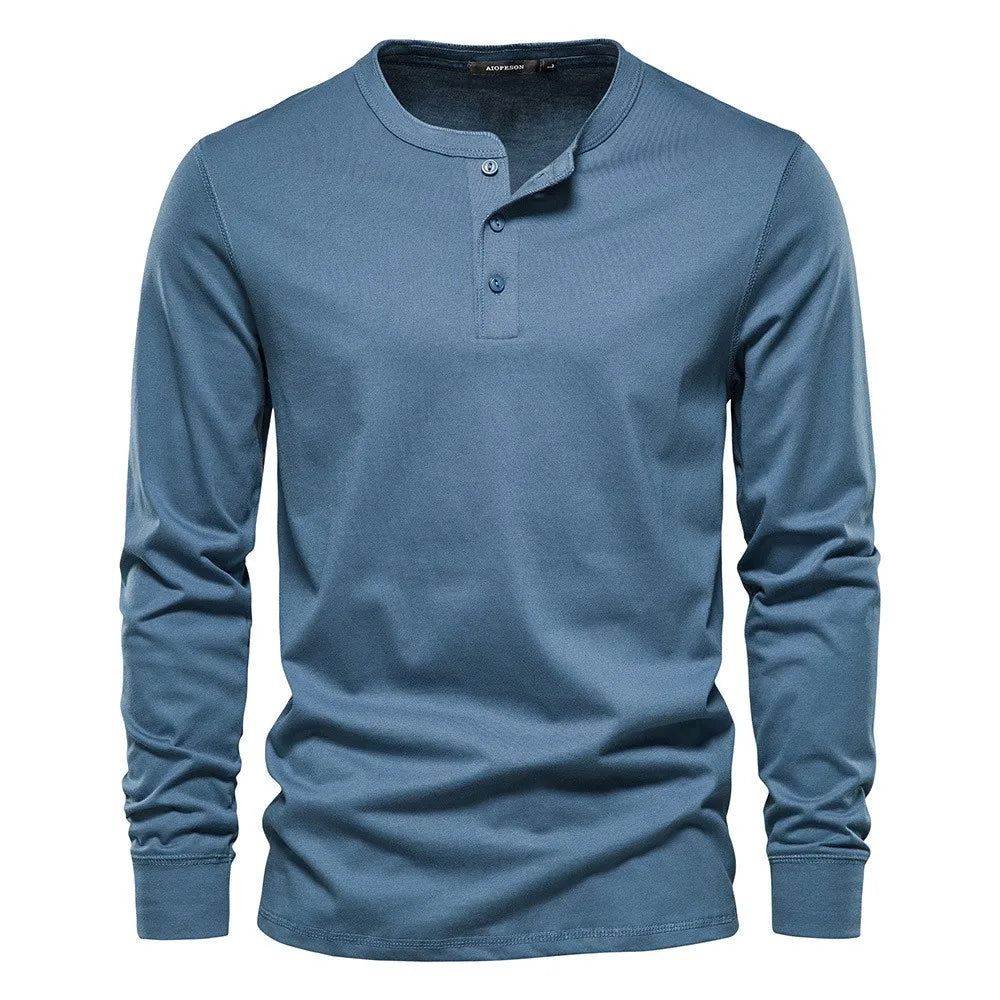 Classic Men's Cotton Henley Shirt with Long Sleeves