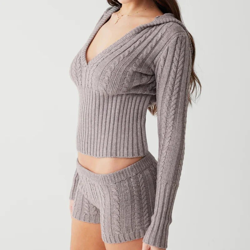 Women’s Knit Lounge Set - Long Sleeve Top & Shorts