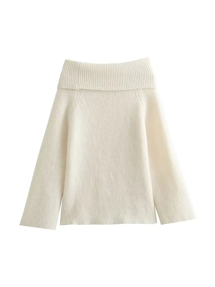 Women’s Off-Shoulder Knit Sweater – Relaxed Fit Pullover