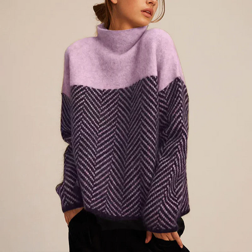 Women’s Oversized Knit Sweater - Geometric Pattern Pullover
