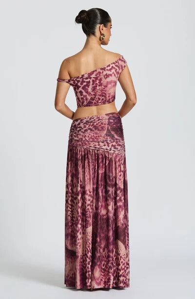 Amara - Orchid Print Two-Piece Slit Maxi Set