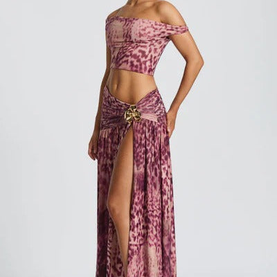 Amara - Orchid Print Two-Piece Slit Maxi Set