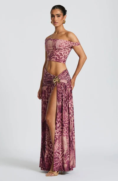 Amara - Orchid Print Two-Piece Slit Maxi Set
