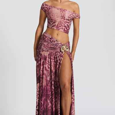 Amara - Orchid Print Two-Piece Slit Maxi Set