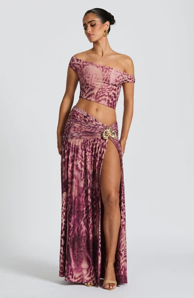 Amara - Orchid Print Two-Piece Slit Maxi Set