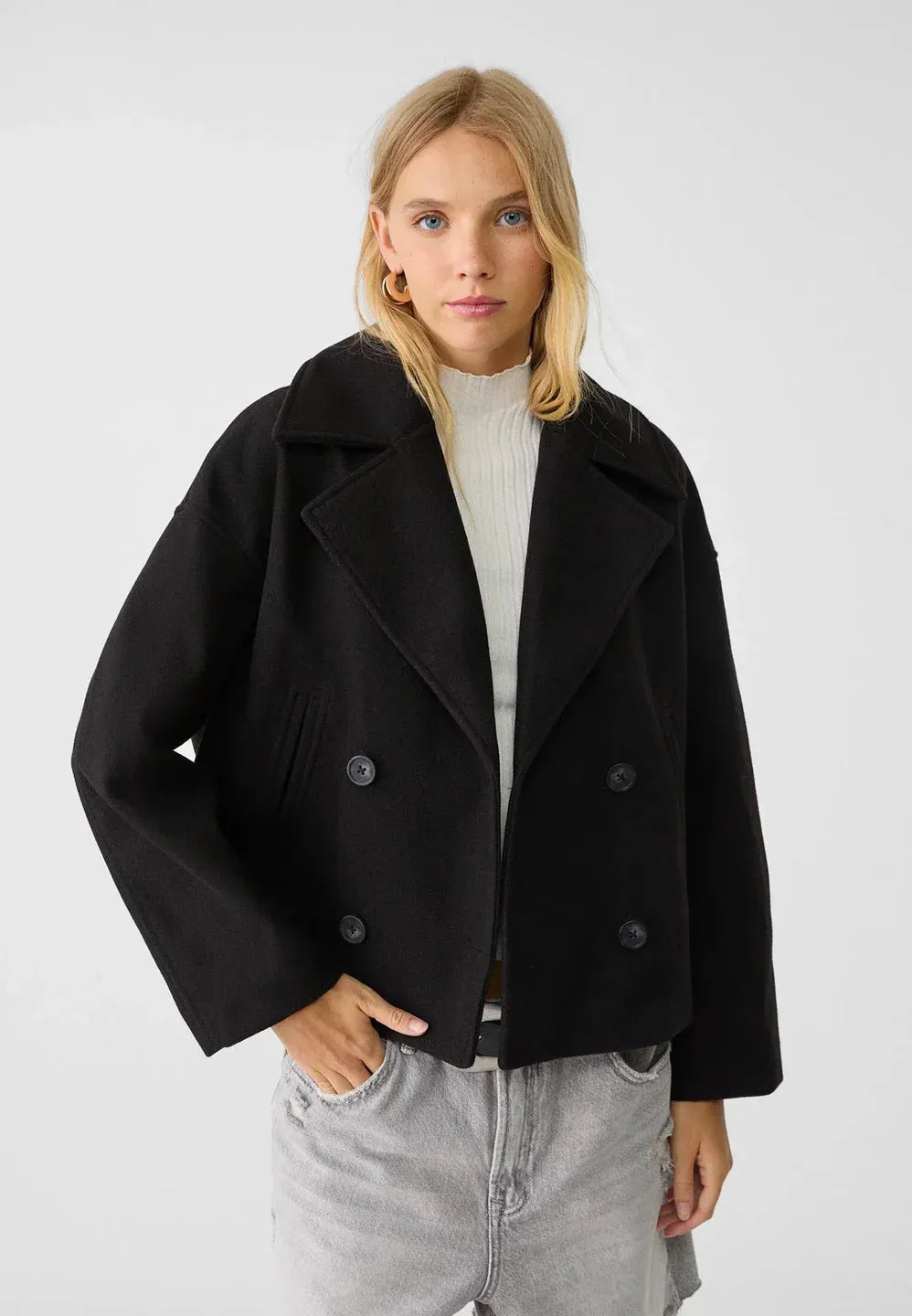Women’s Cropped Double-Breasted Coat - Boxy Short Jacket