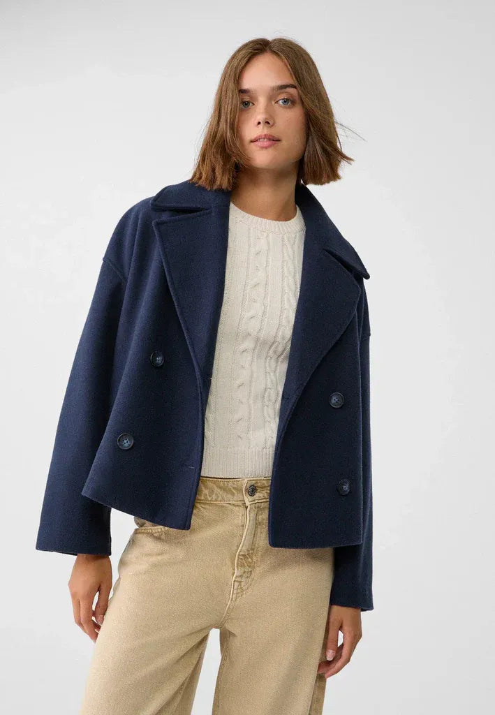 Women’s Cropped Double-Breasted Coat - Boxy Short Jacket