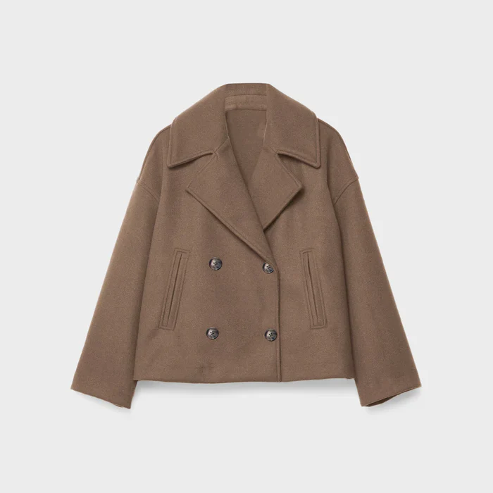 Women’s Cropped Double-Breasted Coat - Boxy Short Jacket