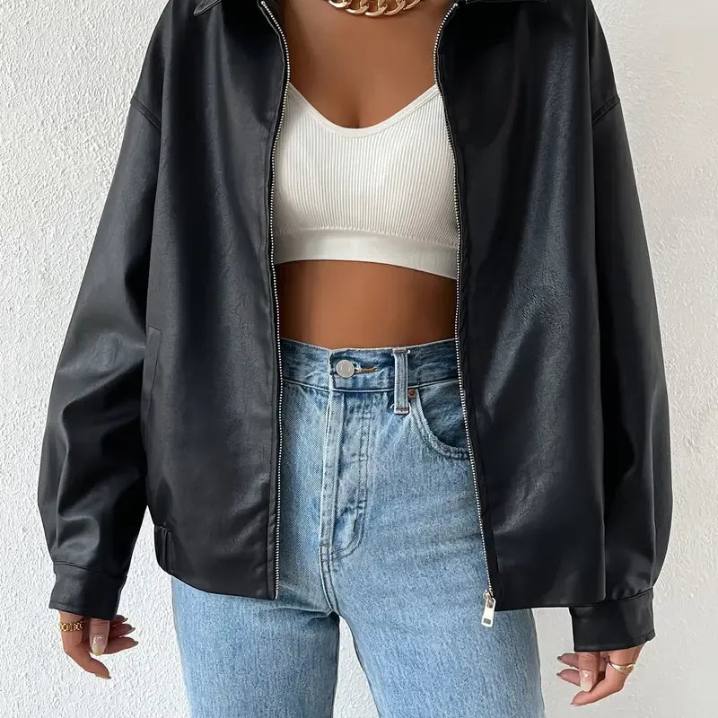 Women’s Faux Leather Zip-Up Jacket