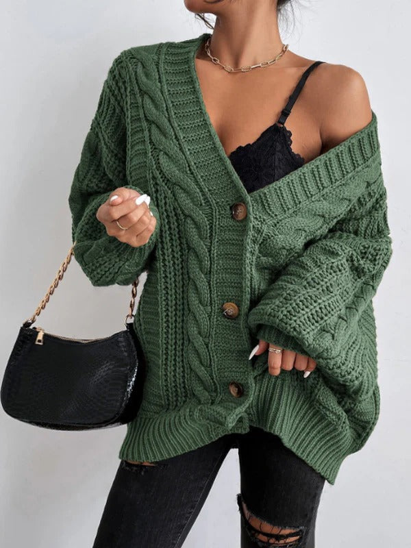 Women’s Oversized Cable Knit Cardigan - Button Front Sweater
